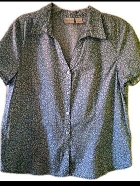Erika Blue and White Floral Button-Front Top 100% Cotton